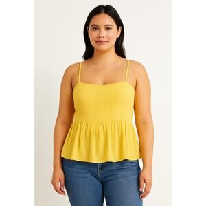 Lush Yellow & White Dotted Peplum Smocked Tank Top – Size Medium